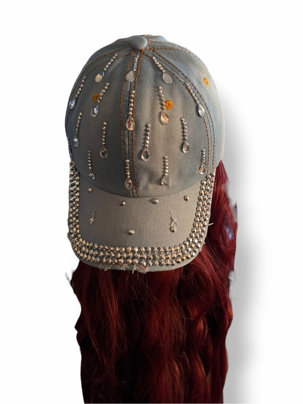 Embellished Denim Baseball Cap NWT Studded Rhinestones